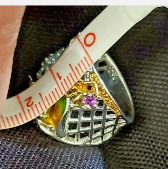 Amethyst, Citrine, Chrome Diopside, Topaz Nature Ring Plat over Sterling… - Picture 5 of 11
